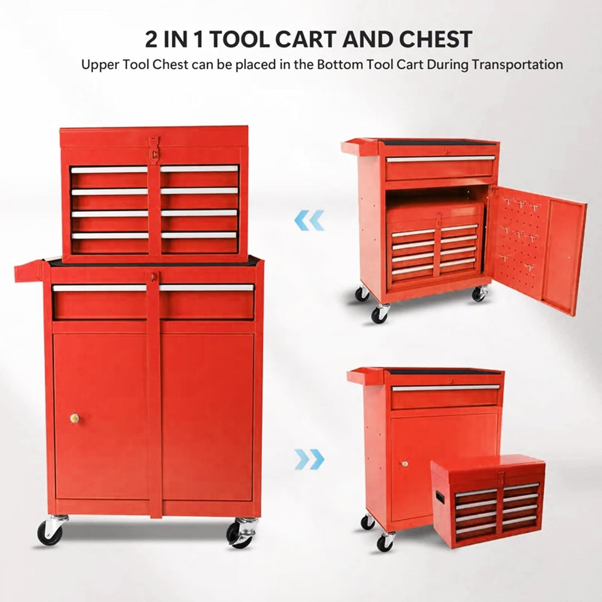 dawmilon 5 drawer rolling tool chest with detachable, side view