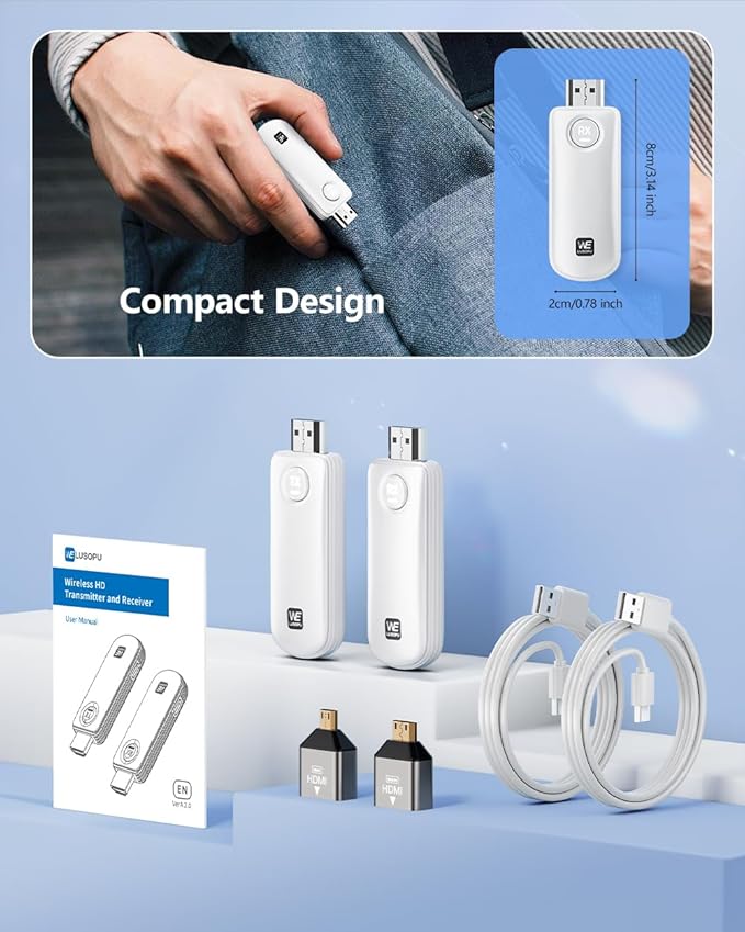 WELUSOPU Wireless HDMI Transmitter and Receiver, HDMI Wireless 4K Decode 1080P
