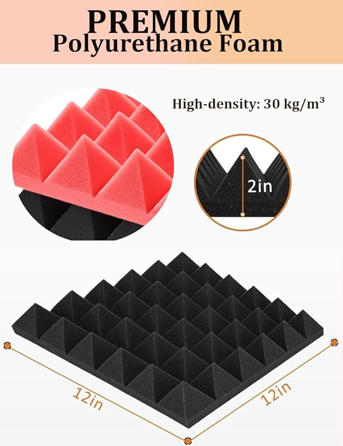 Acoustic Foams Panels 24 Pack 2" x 12"x 12" Sound Proof Foam Panels