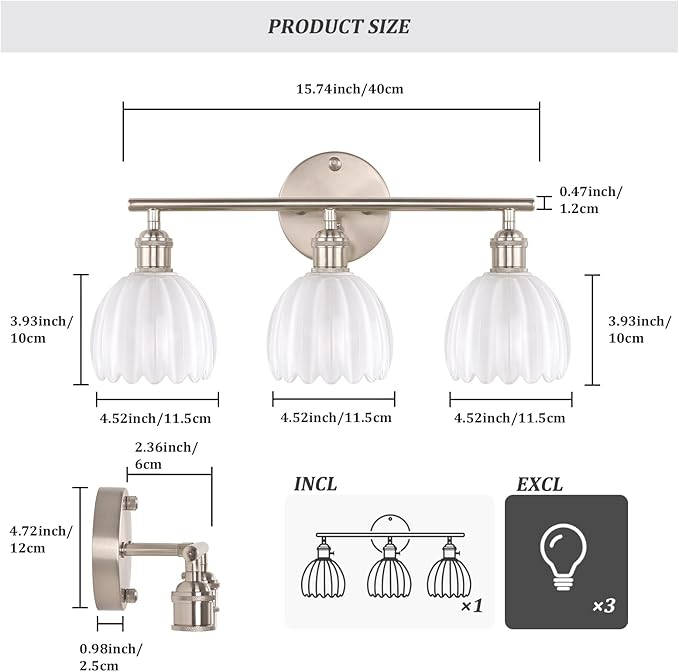 Shenmoyl Bathroom Light Fixtures, 3-Light Vanity Wall Light Over Mirror