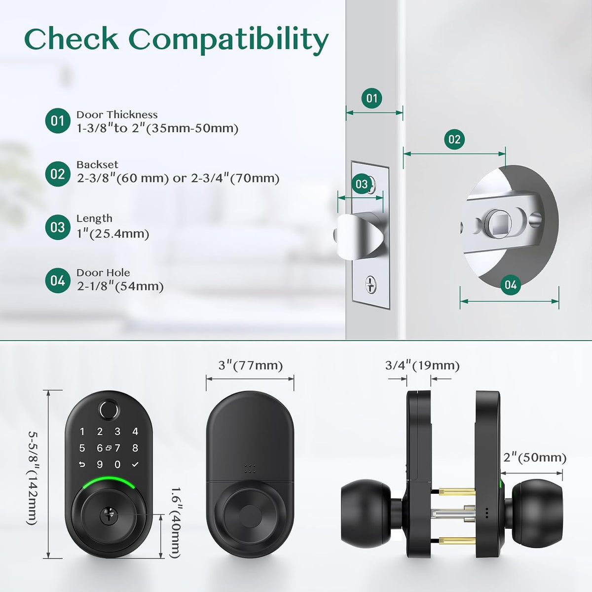 keypad smart door knob lock, yamiry fingerprint keyless, package contents