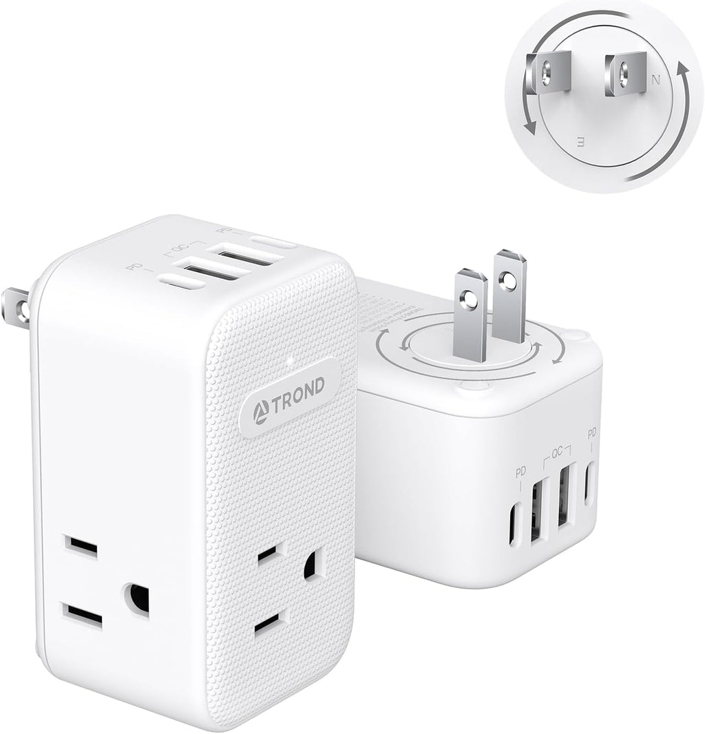 TROND 2 to 3 Prong Outlet Adapter 2 Pack, 3 AC Power Splitter