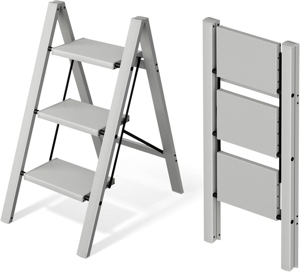 Mayi Plus 3 Step Stool Foldable, Aluminum, Lightweight Step Ladder