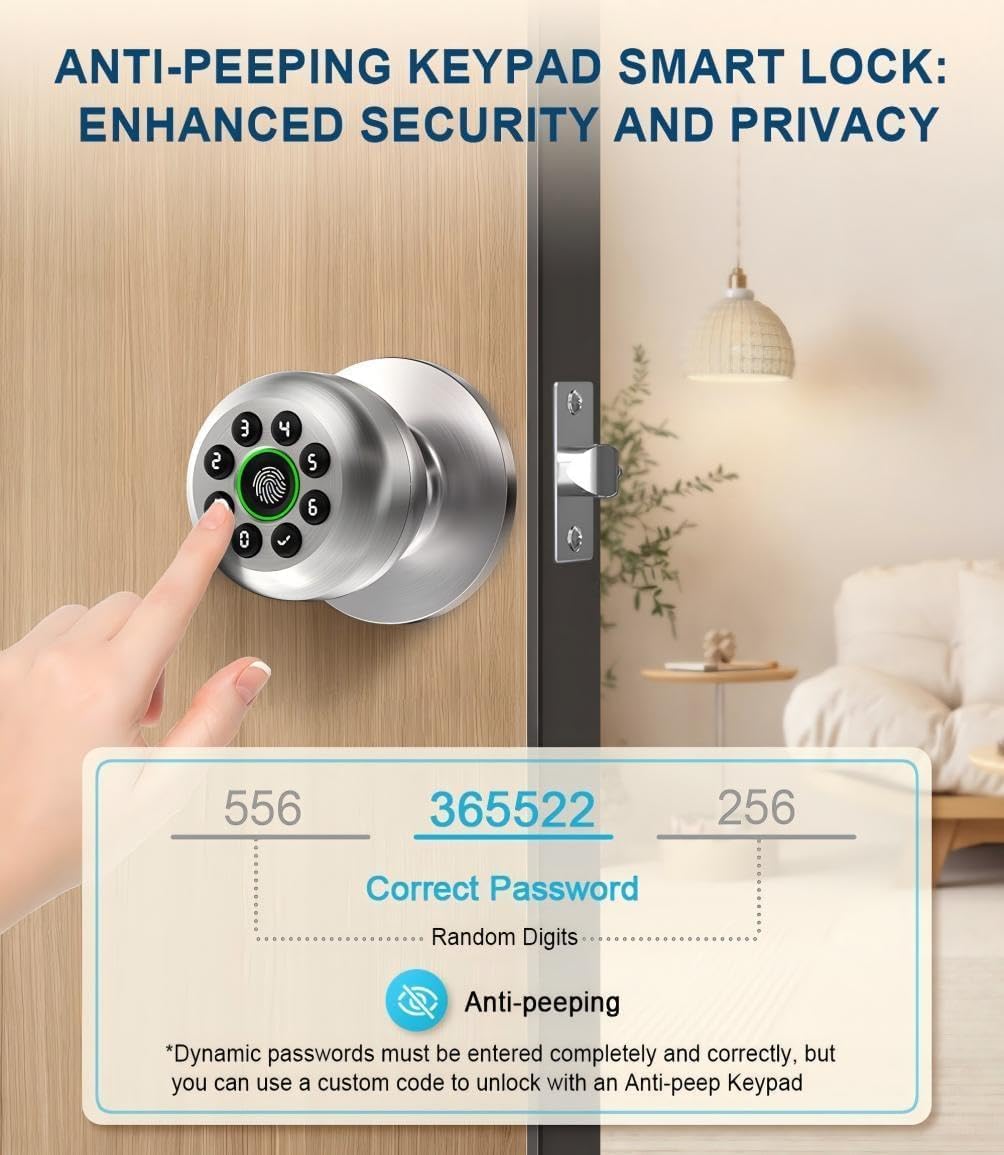 door knob with lock,keyless entry fingerprint door lock,polished, package contents
