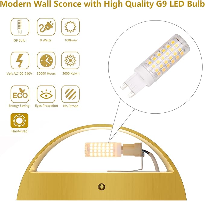 Aipsun Brushed Brass Wall Sconce Indoor Wall Lights Hardwired 1 Pack Up and
