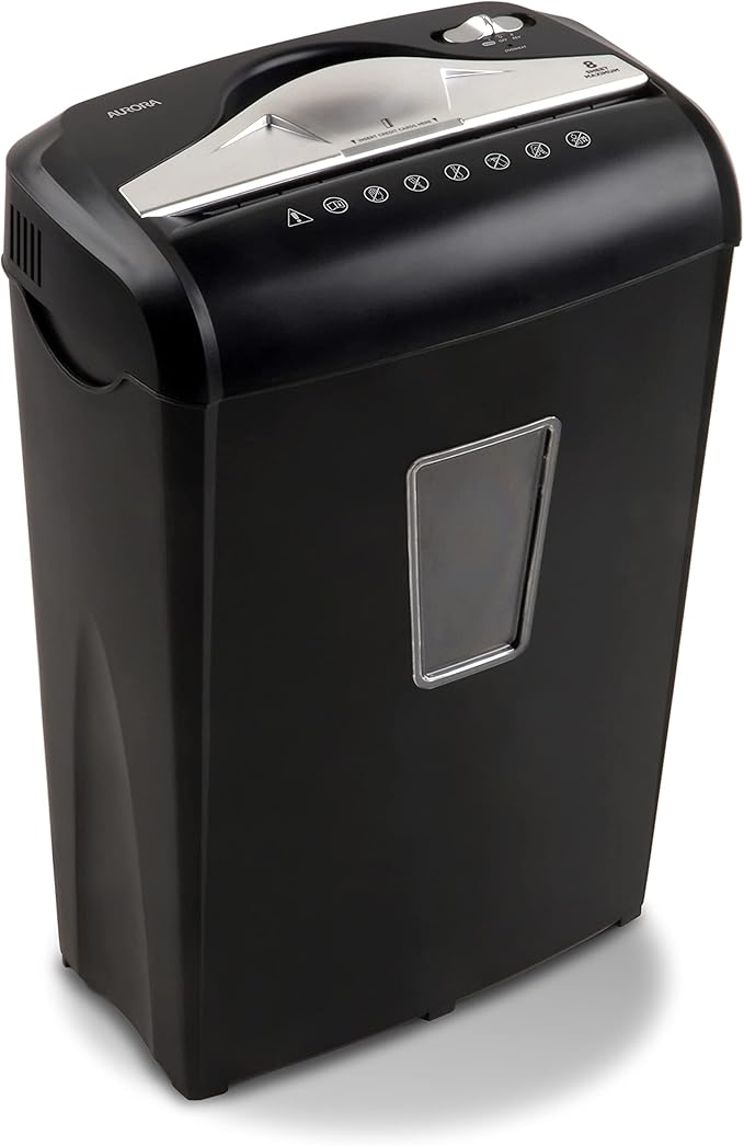 Aurora High-Security 8-Sheet Micro-Cut Paper Credit Card Shredder Black