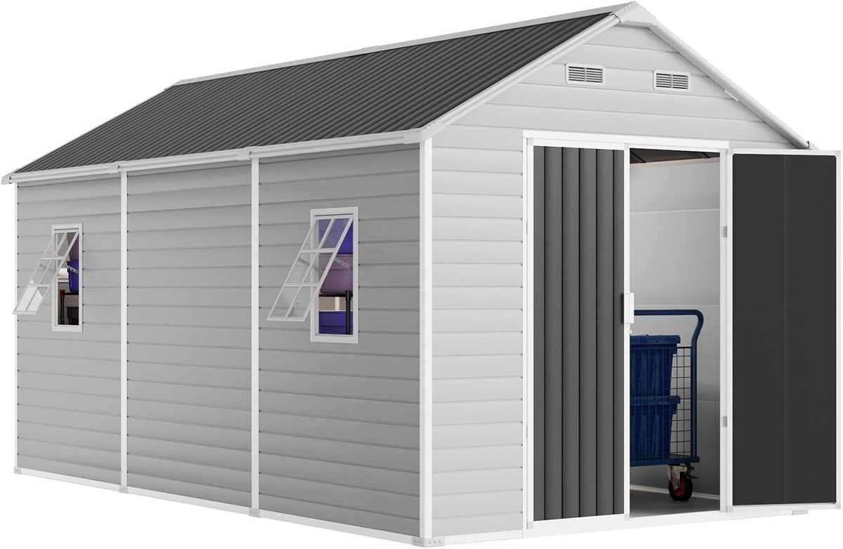 WACASA 8x14 FT Deep Resin Plastic Outdoor Storage Shed, Floor Included