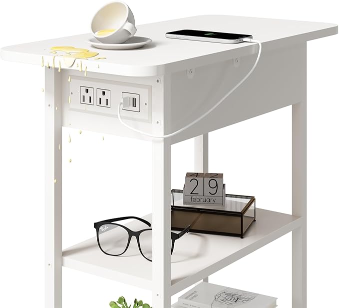 LIDYUK End Table with Charging Station, Nightstands Set of 2