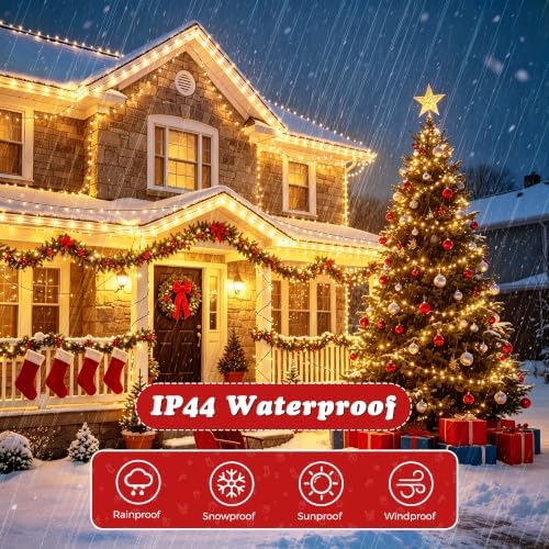 Quntis Battery Powered String Lights Outdoor, 132FT 300 LED Indoor Christmas Tree Lights Waterproof with 8 Modes and Timer for Halloween Patio Balcony Garden, Warm White