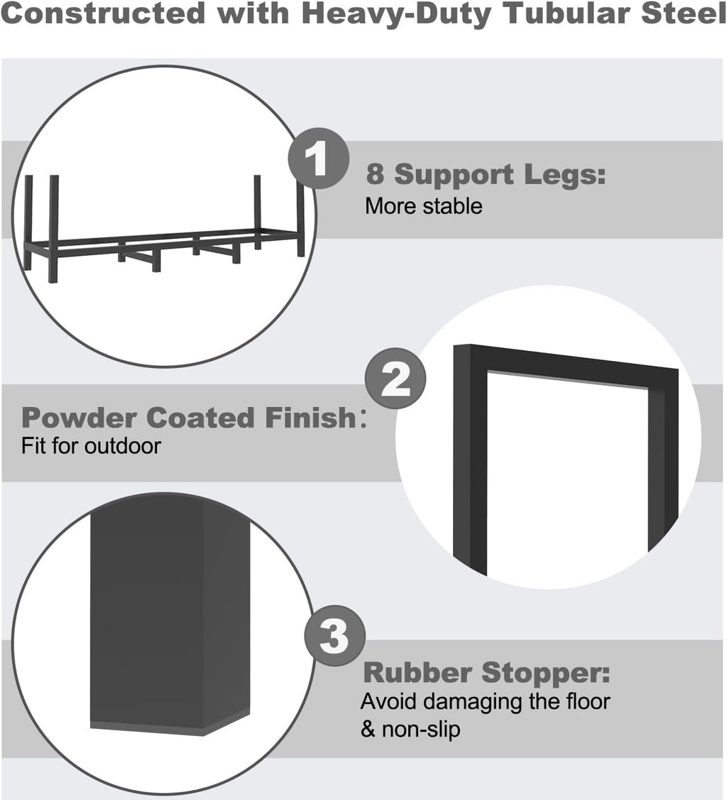 4ft outdoor firewood rack log holder for fire, close-up detail