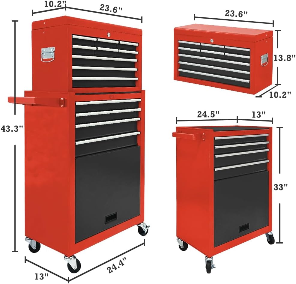 13 drawers tool chest with wheels,large capacity tool, close-up detail