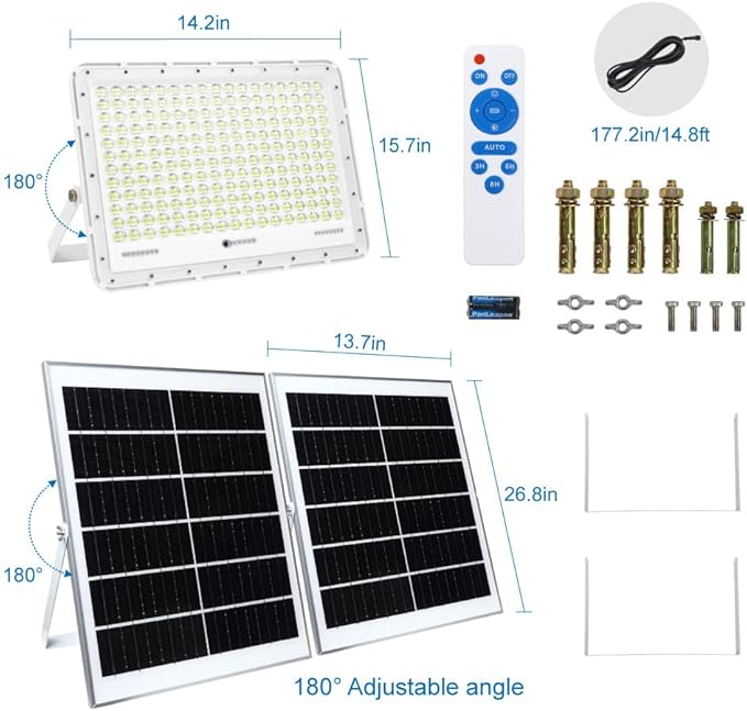 TINSUM 500W Solar Led Flood Lights Outdoor, 28000 Lumens Solar Security Street
