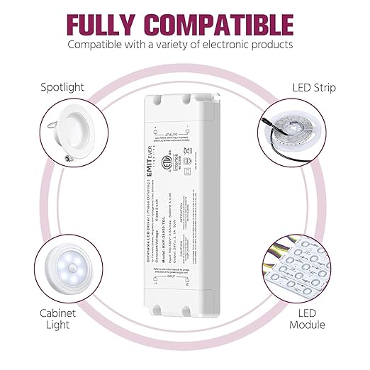 EMITEVER Triac Dimmable Driver, 2 Packs 50W Power Supply, AC 120V to DC 24V