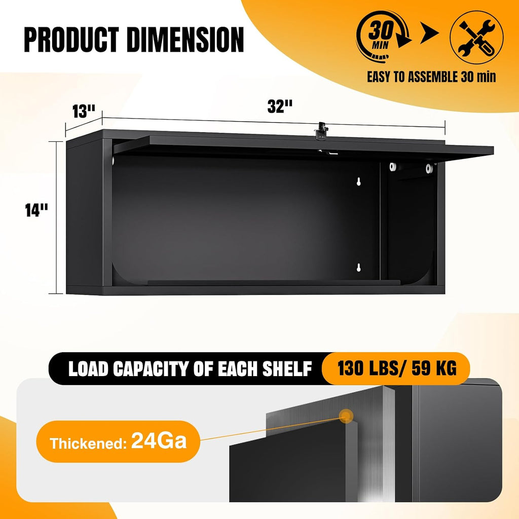 small wall-mounted locking cabinet metal garage storage cabinet, side view