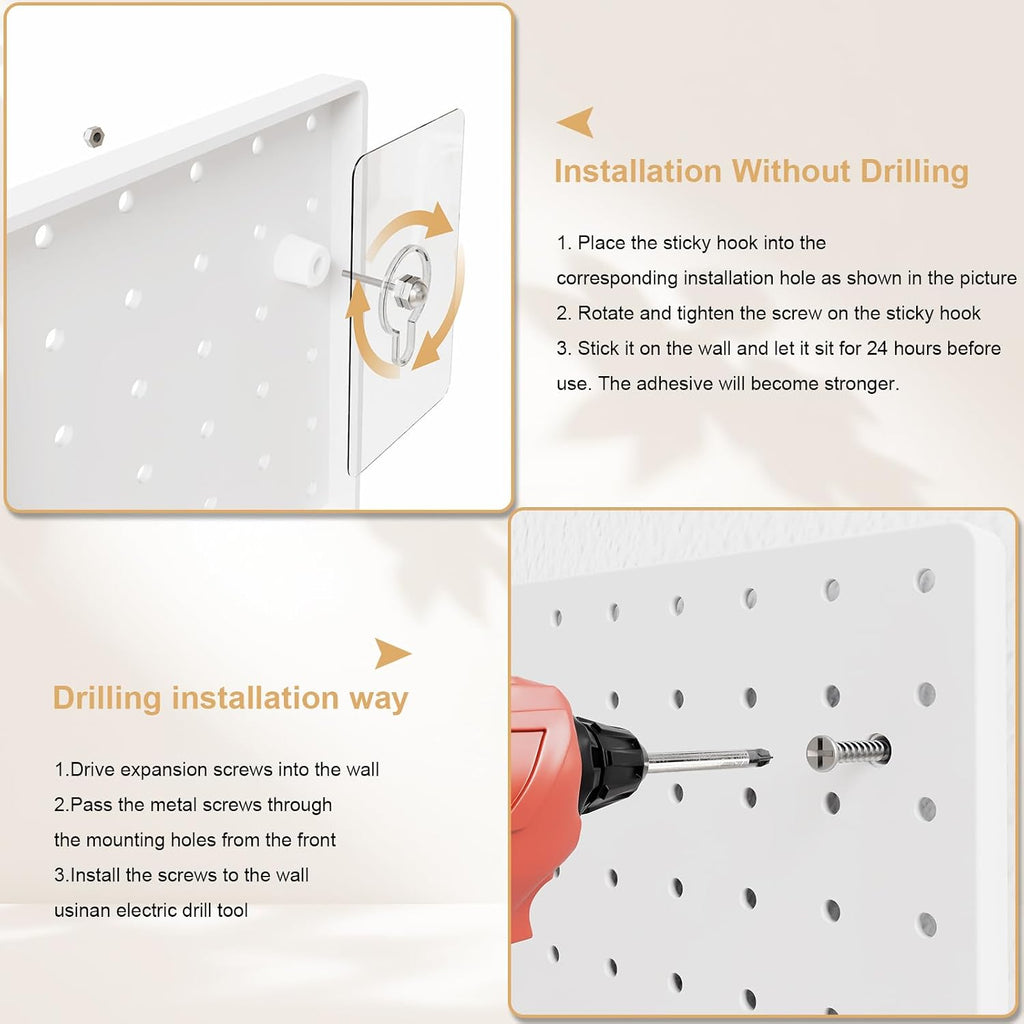 FZK Modular Plastic Pegboard Wall Organizer Kit, White， 12x12, 4 Panels