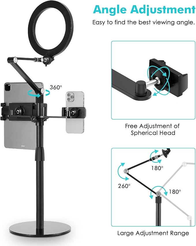 viozon 3-in-1 Selfie Desktop Live Stand, Height Adjustable/Overhead, Compatible