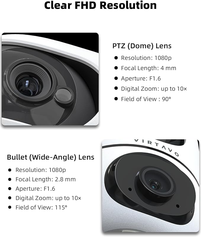 virtavo XD1 Indoor Pet & Baby Camera, No Subscription Required, Dual-Lens 360° (2 Pack)