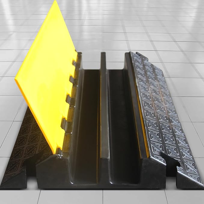 OranLite Large 2-Channel Rubber Floor Cable Protector Ramp, Heavy-Duty Floor