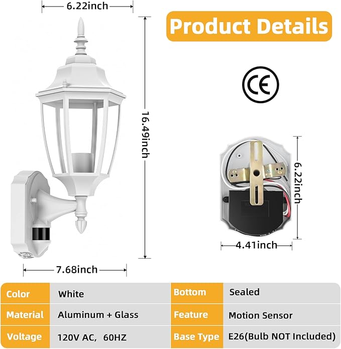 Lamomo Outdoor Wall Sconce, 2 Pack Dusk to Dawn Motion Sensor Light Fixtures