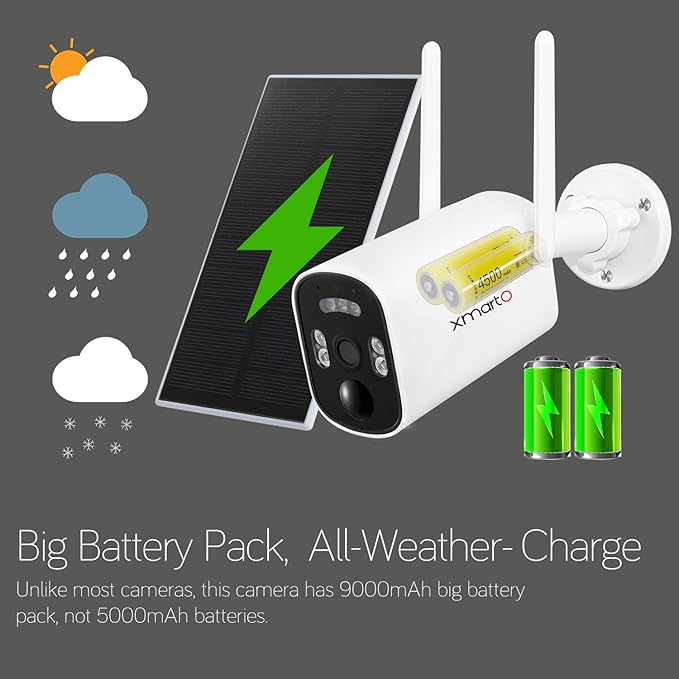 xmartO 100% Wire-Free Solar PTZ Home Security Camera System Wireless, 4-Set 2K