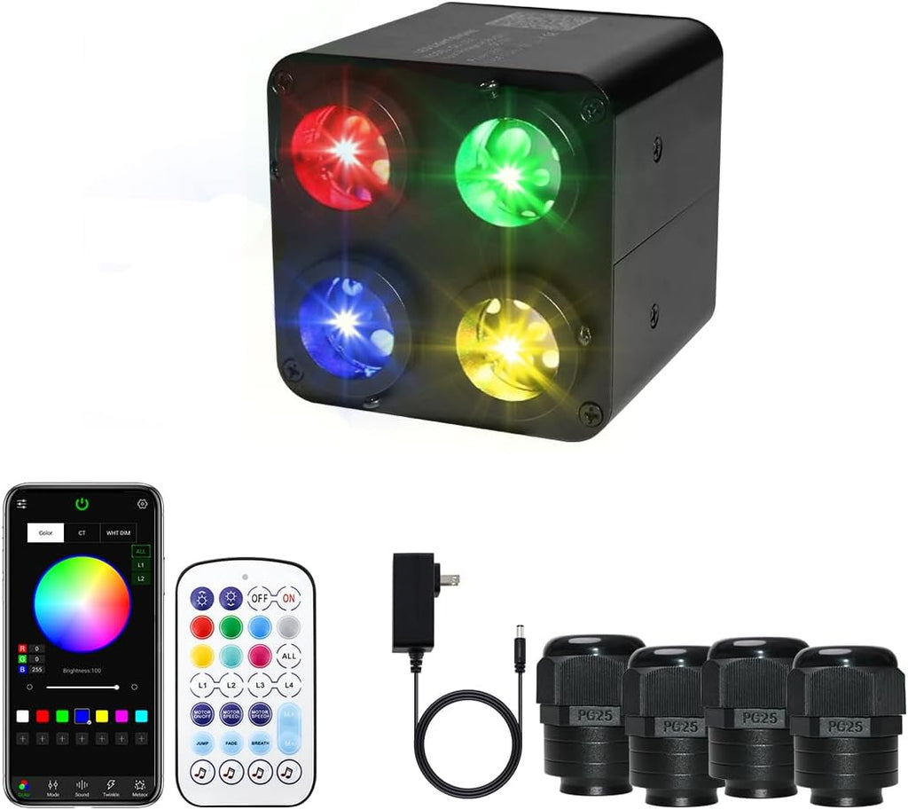 AZIMOM 4color 36W Twinkle Fiber Optic Starlight Box, 4Port Light Source Sound