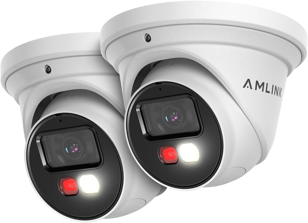 AMLINK 2-Pack 5MP Security AI IP PoE Camera, Human/Vehicle Detection, NDAA Compliant, Indoor Outdoor Surveillance Turret, 2-Way Audio, Support 256GB MicroSD, Deterrent, 20fps 2PACK-AL5M-T5171EW