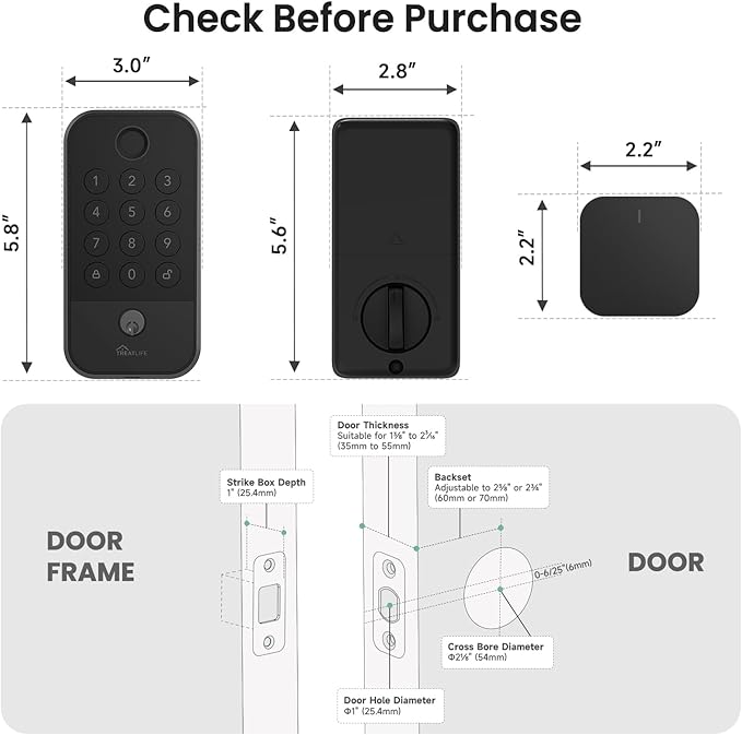 TREATLIFE Smart Door Lock with WiFi Bluetooth Gateway, Keyless Entry Door Lock