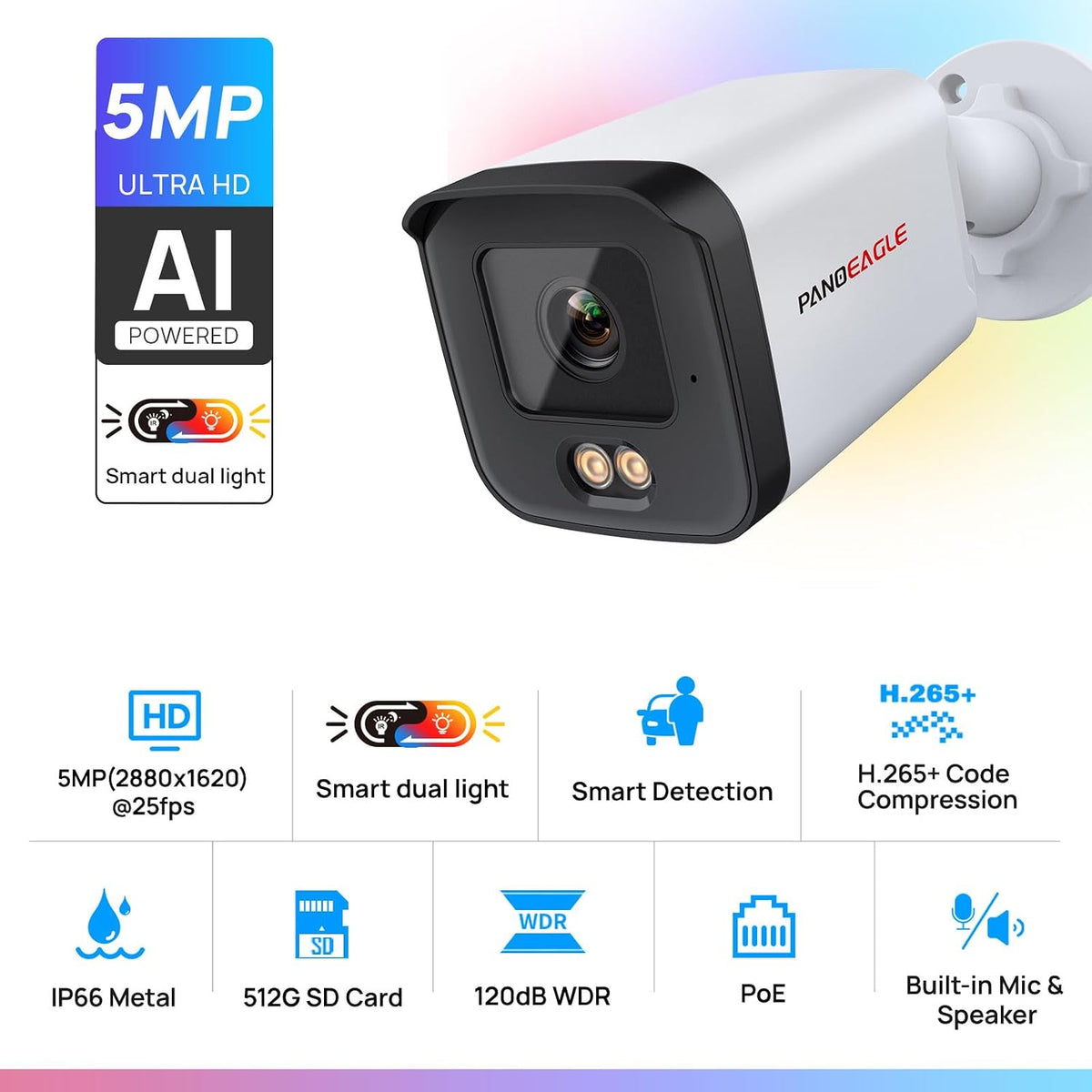 panoeagle 5mp full color poe ip camera outdoor, close-up detail