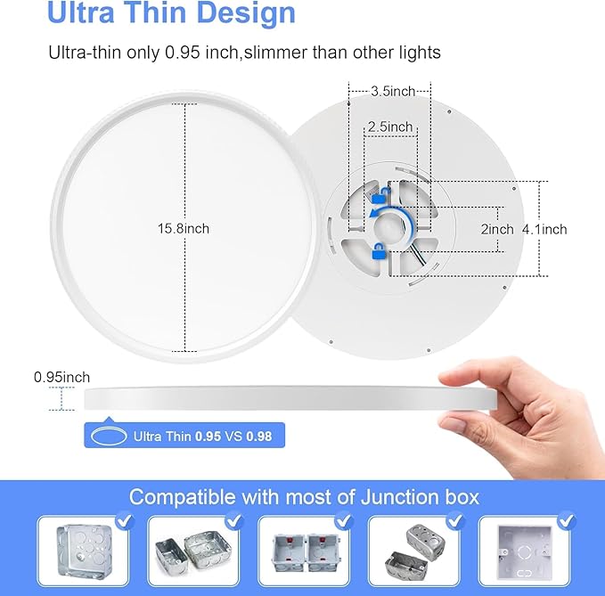 hunhun 6 Pack 16 Inch Dimmable LED Flush Mount Ceiling Light 4800LM Round Light