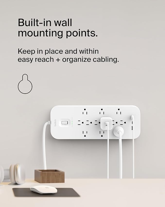 Belkin 12-Outlet Surge Protector Power Strip w/ 12 AC Outlets, 2 USB-A Ports