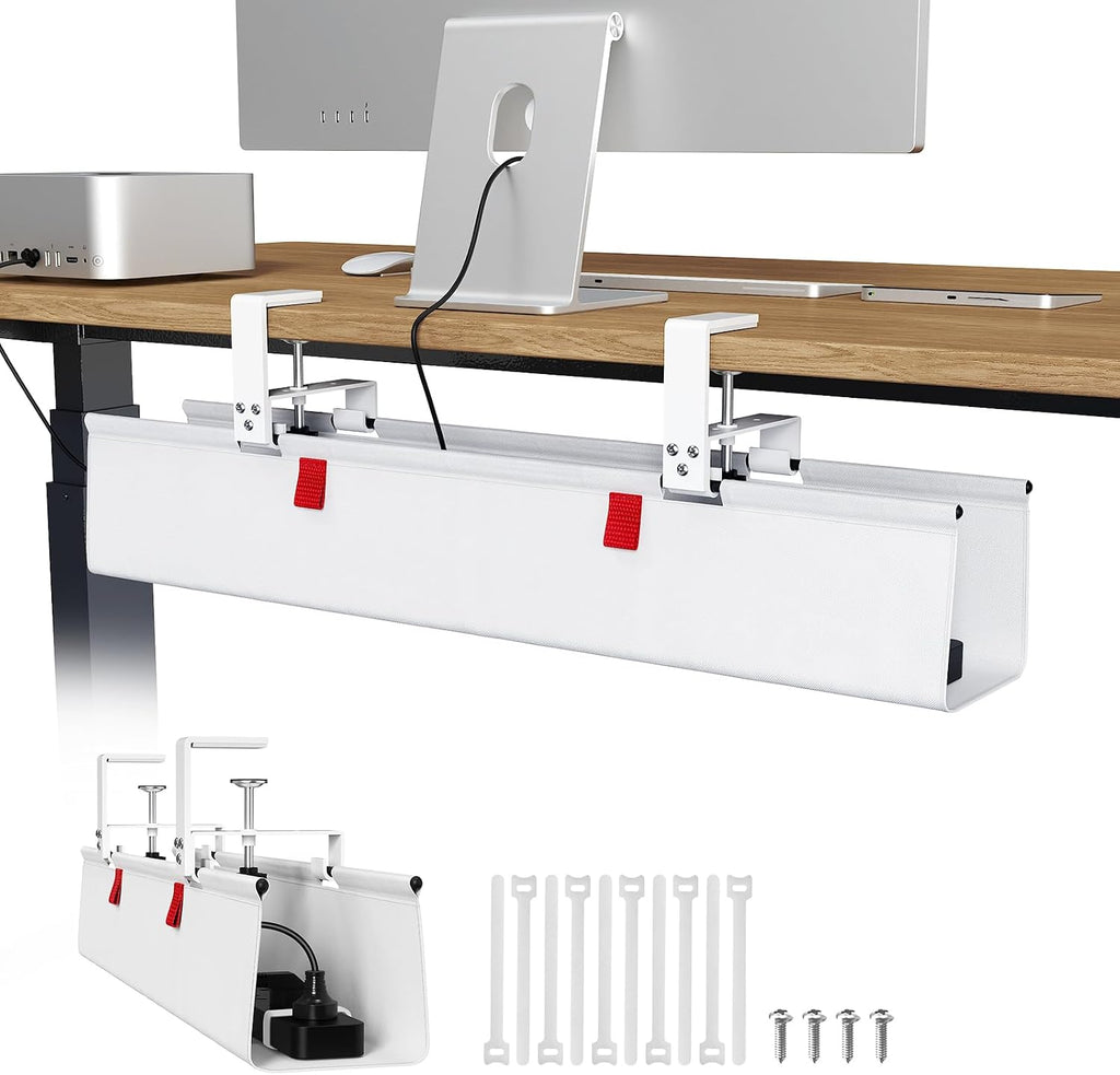 Univivi No Drill Under Desk Cable Management Tray, Clamp/Screw Mount Desk Cable