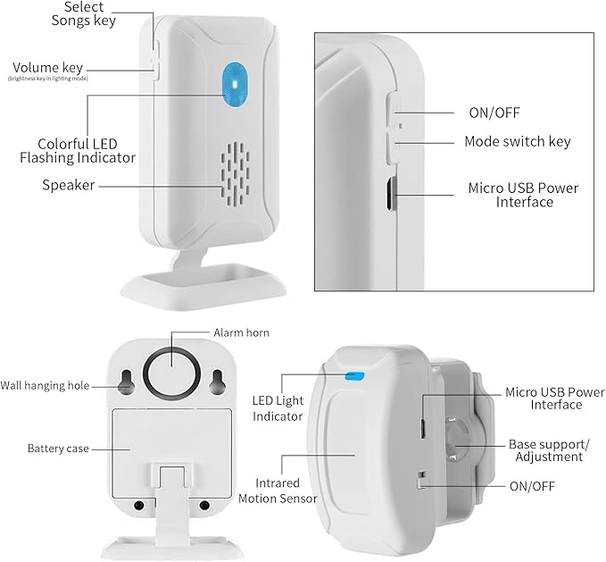 KCMYTONER Wireless Motion Sensor Detector Security Alarm Chime, Motion Sensor
