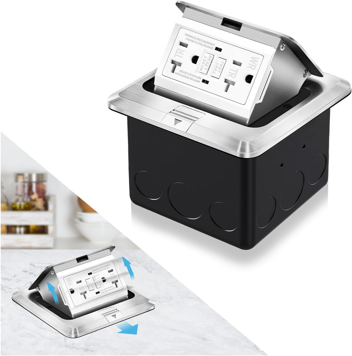 Vagueior Recessed Floor Electrical Outlet Kit, Waterproof Electrical Outlet