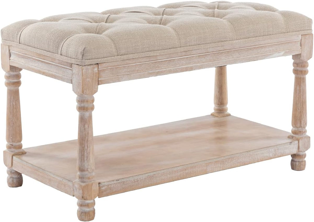 farmhouse storage bench wooden entryway linen upholstered ottoman on a desk or shelf
