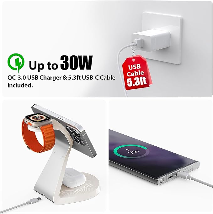 3 in 1 Charging Station for Apple Devices, Mag-Safe Charger Stand Fast Charging