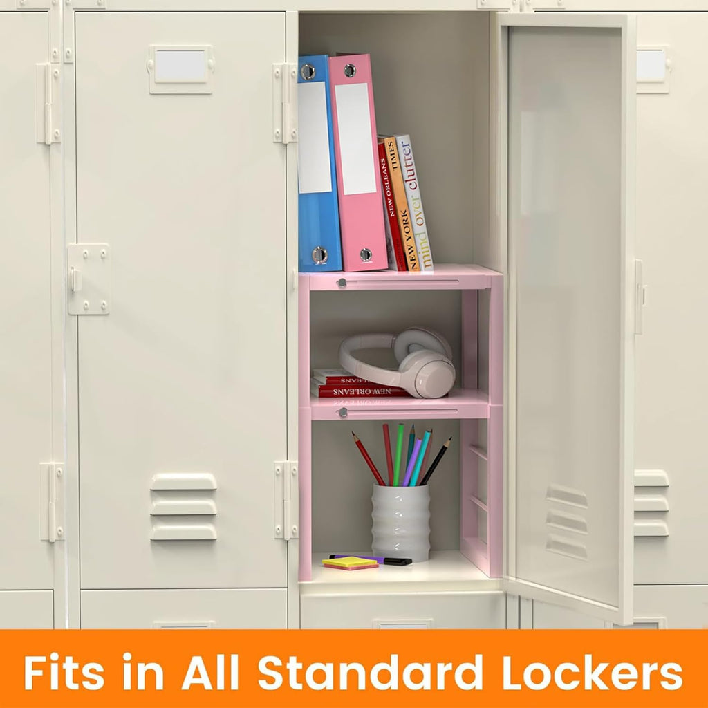 lidtop locker organizer shelf pink, adjustable width and, close-up detail