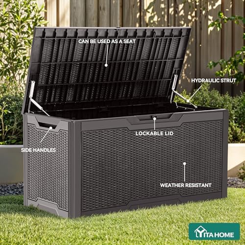 YITAHOME 100 Gallon Large Resin Deck Box Outdoor Storage Boxes for Patio