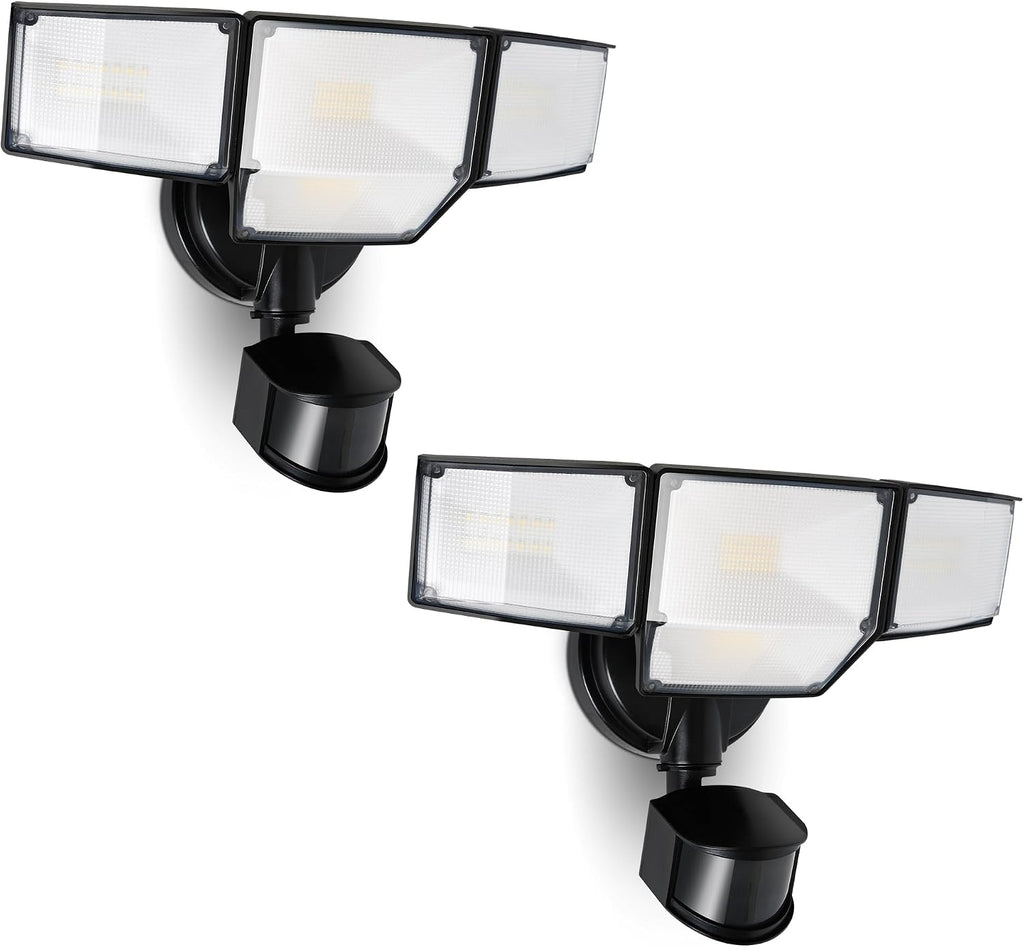 LUTEC 80W 9000LM LED Security Lights Motion Sensor Outdoor Lights, 4 Head LED (2 Pack)