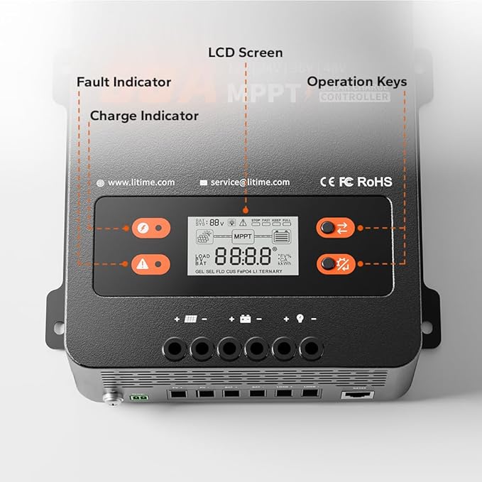 LiTime 60A MPPT Solar Charge Controller, 12V/24V/36V/48V Auto, Max PV Input
