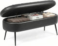 Storage Ottoman Bench, 43.7" PU Leather End of Bed Bench Black