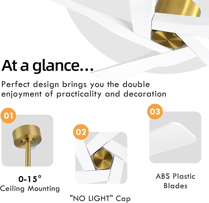 WINGBO 54" ABS DC Ceiling Fan No Light, 5 Blade ABS Plastic Ceiling Fan