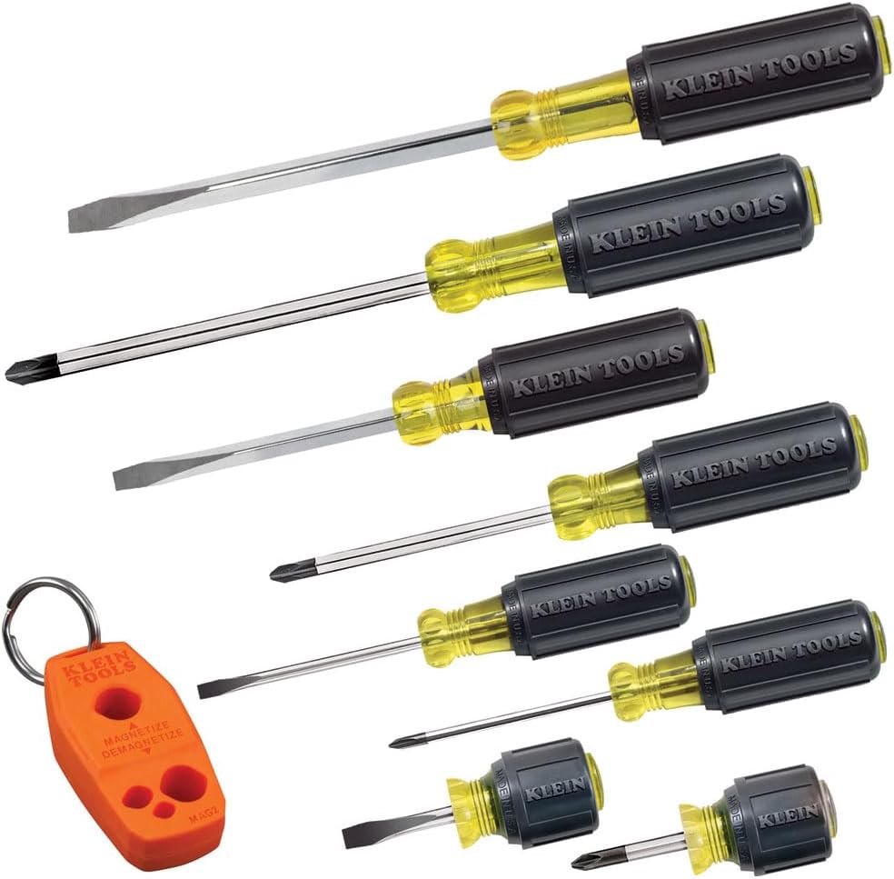 Klein Tools 85148 9-Piece Screwdriver Set with Magnetizer/Demagnetizer and Klein Tools 85617 8-Piece Mini Precision Screwdriver Set