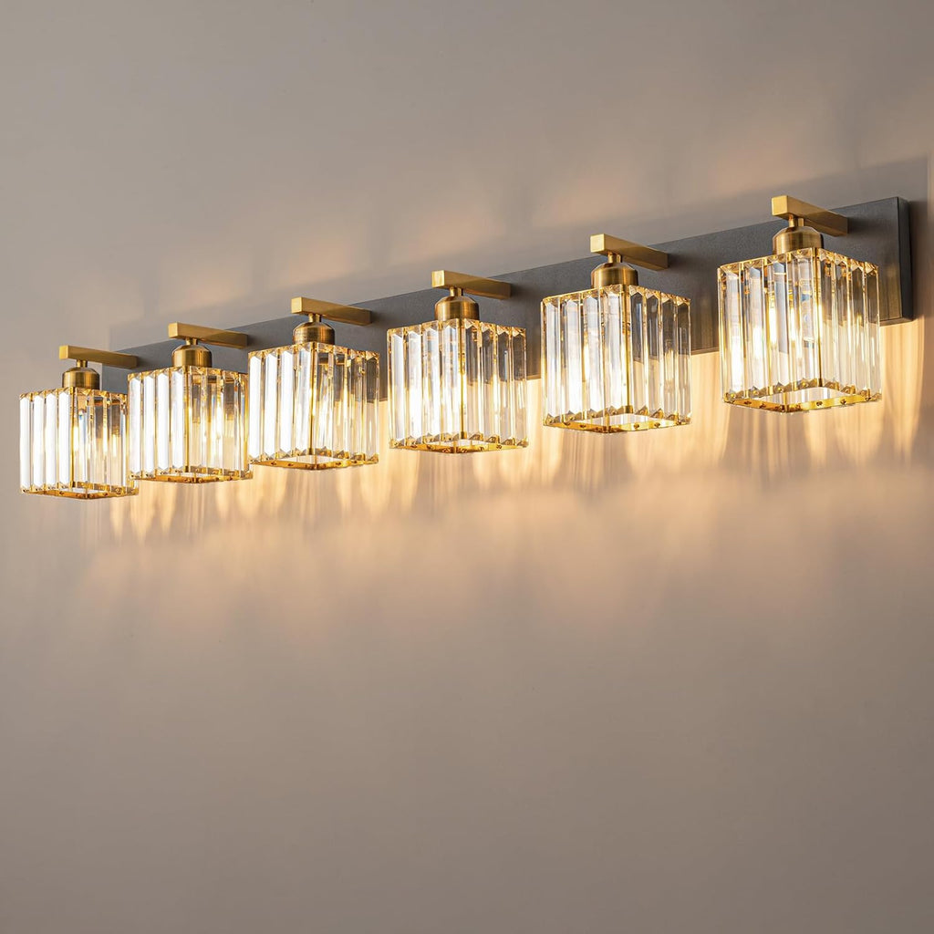 FDPBY Modern Bathroom Vanity Light 6-Lights Black Gold Crystal Bathroom Wall