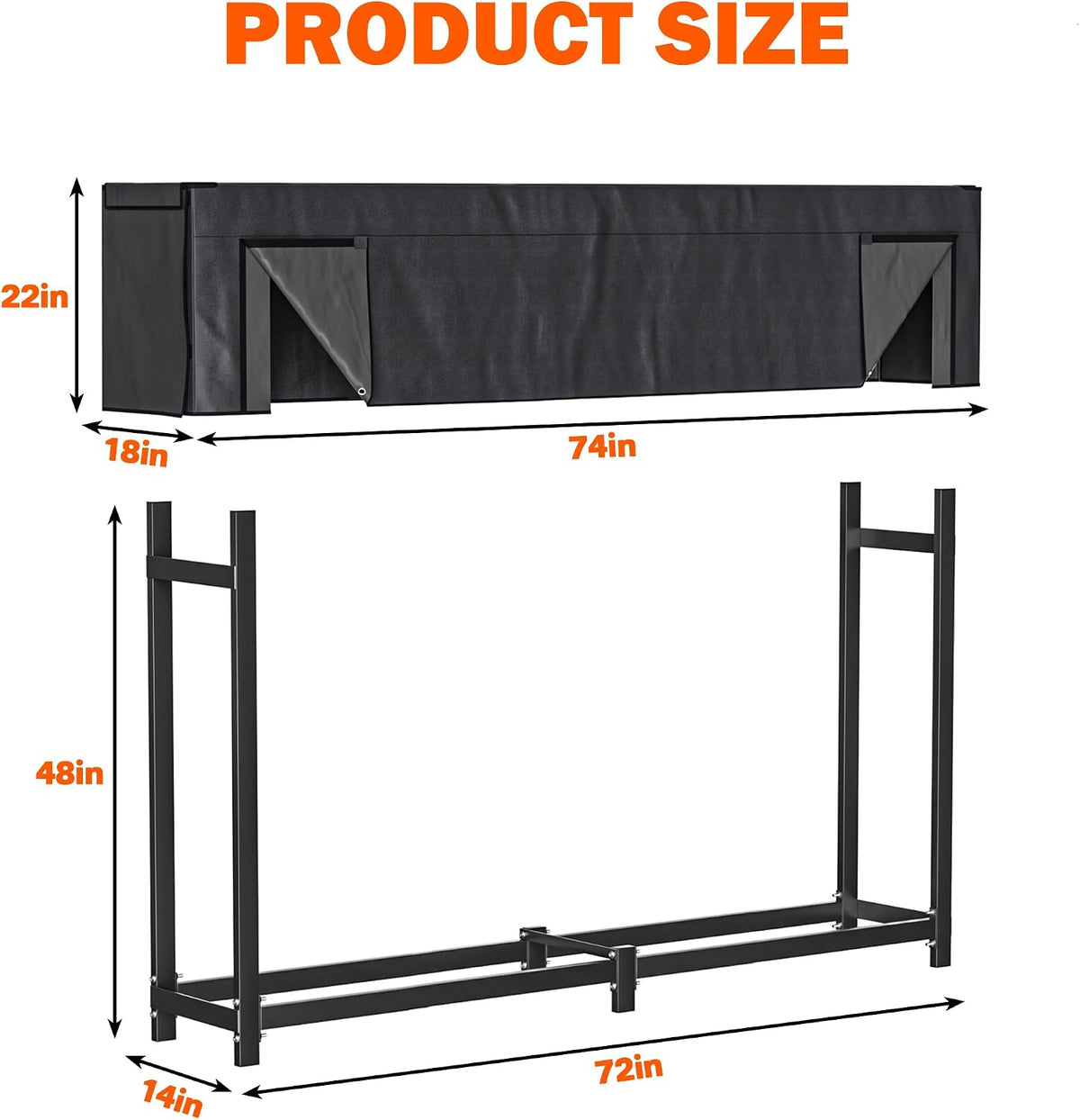 ultrawall firewood rack w/waterproof cover, freestanding wood log shown in use