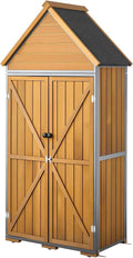 VEVOR Outdoor Storage Shed, 30" x 66.93" Wood & Metal Garden Tool Shed with Lockable Doors & Sloped Roof, Waterproof Outside Storage Cabinet with Shelves & Floor for Backyard Patio Lawn, Brown