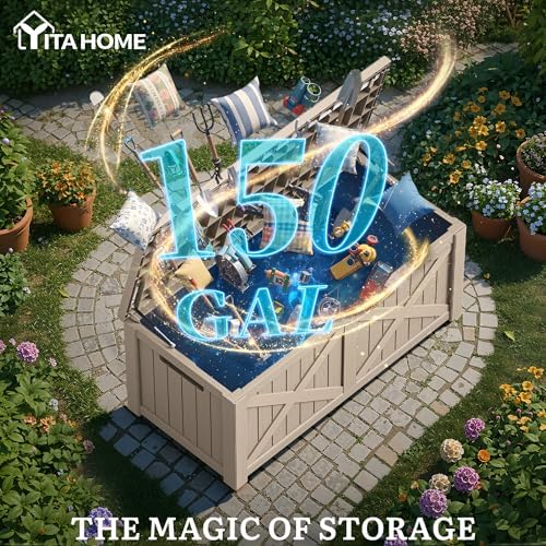 YITAHOME 150 Gallon Large Deck Box with X-Shaped Front
