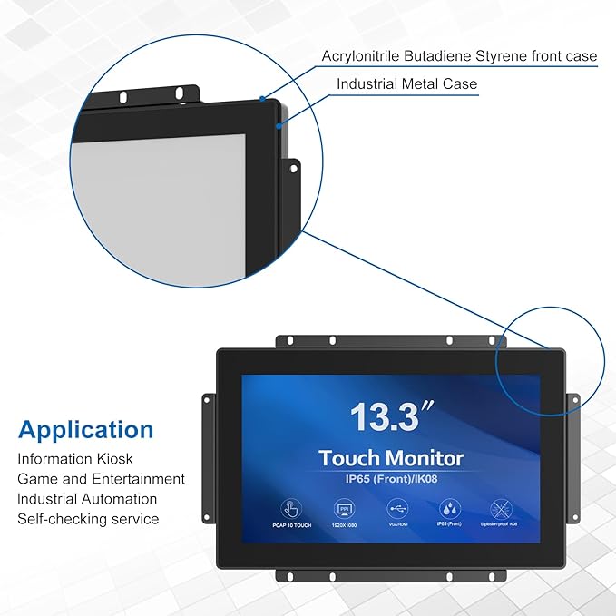 13.3 Inch 1000 Nits High Brightness 10 Points Open Frame Touch Display