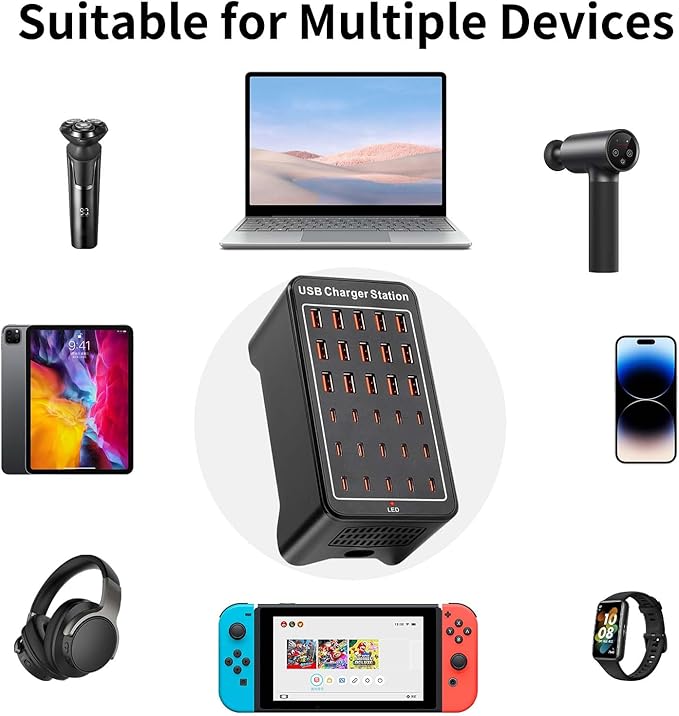 150W USB Charging Station, 30-Port USB C Charger Block, Smartphones