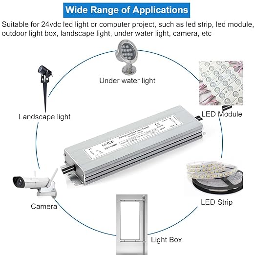 LLTOP LED Driver 100 Watts 100-264V AC to 24V DC 4.16A Power Supply Waterproof