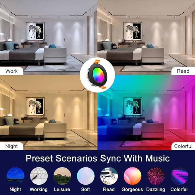inShareplus 2 Inch Smart Recessed Lighting 10 Pack, 5W WiFi RGB LED Downlight